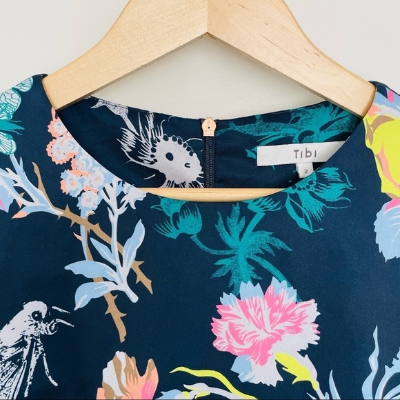 NWOT! Tibi Navy Gothic Floral Shift‎ Dress with Blouson Sleeves Size 2 - Picture 4 of 13